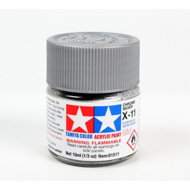 TINTA ACRÍLICA MINI X-11 PRATA CROMADO 10ML TAMIYA TAM 81511